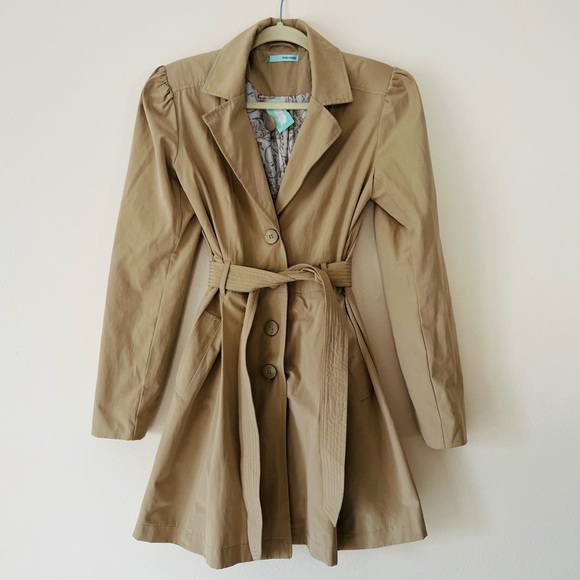 New Maurices Khaki Trench Coat Floral Liner Front Belt Pockets - Picture 9 of 10
